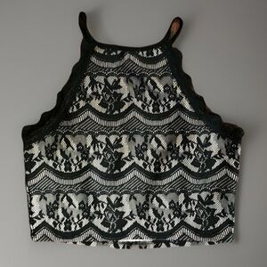 Vintage Black Nude Lace Cropped Top